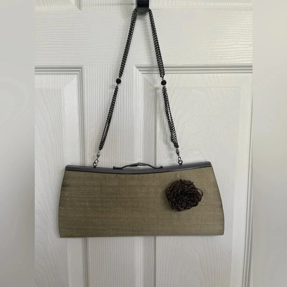 Vintage Liz Soto Flower Chain Kiss Lock Handbag Purse Textured Silk Beaded - Picture 1 of 10